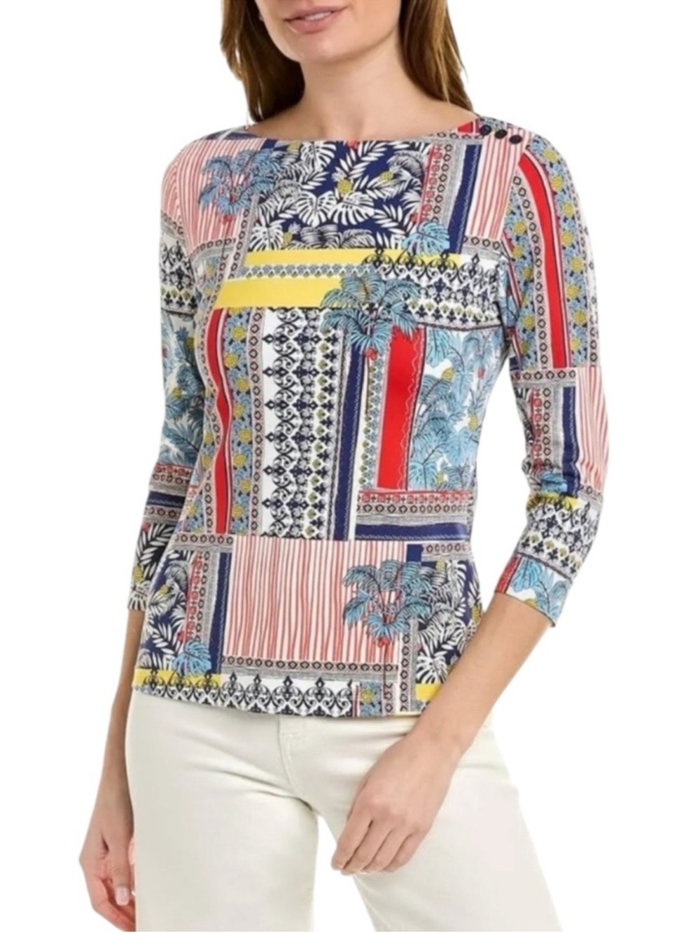 J. McLaughlin Wavesong Nautical Patriotic Palm Park Print XL Electric Coastal